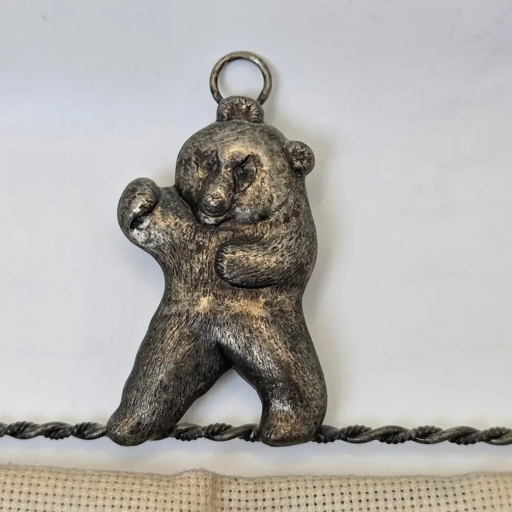 Vintage Teddy Bear Needlepoint Wall Hanging Bell Mom Loves You Nursery Decor